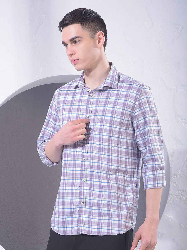 Purple Checked 100% Cotton Shirt