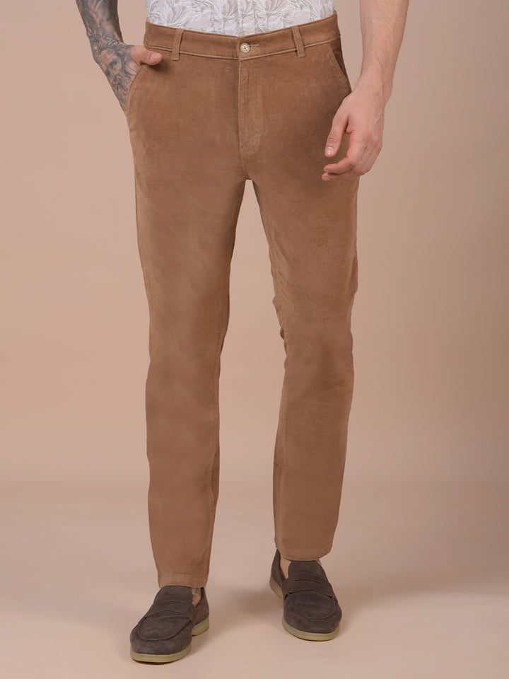 Brown Printed Corduroy Trousers