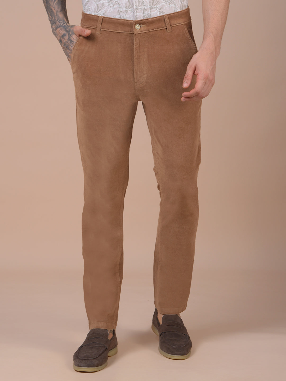 Brown Printed Corduroy Trousers