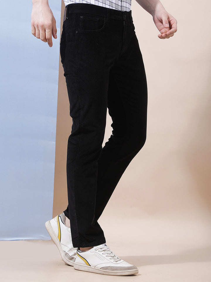 Minimalist Stealth Black Corduroy Trousers