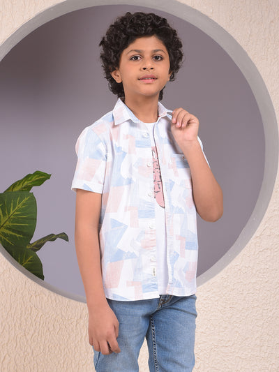 Peach Printed Shirt & Tee Set Layered Look