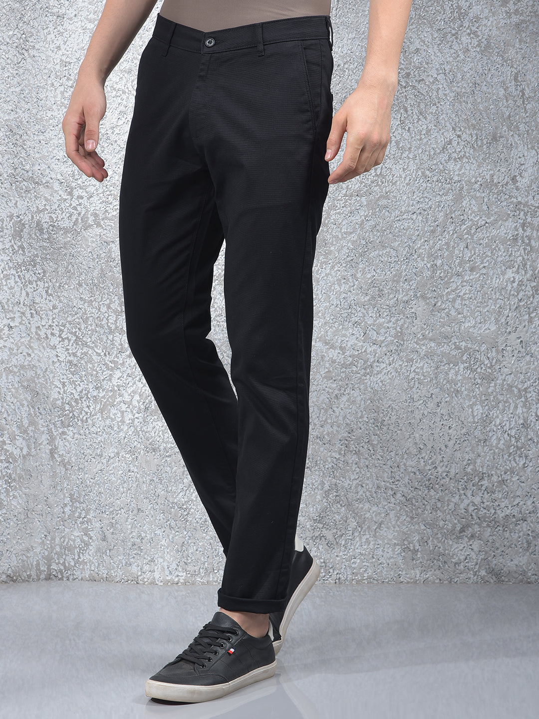 Carbon Dobby Stretch Black Trousers