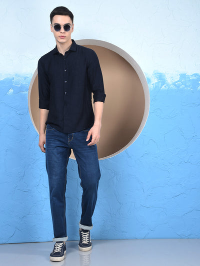Navy Blue Jacquard Shirt