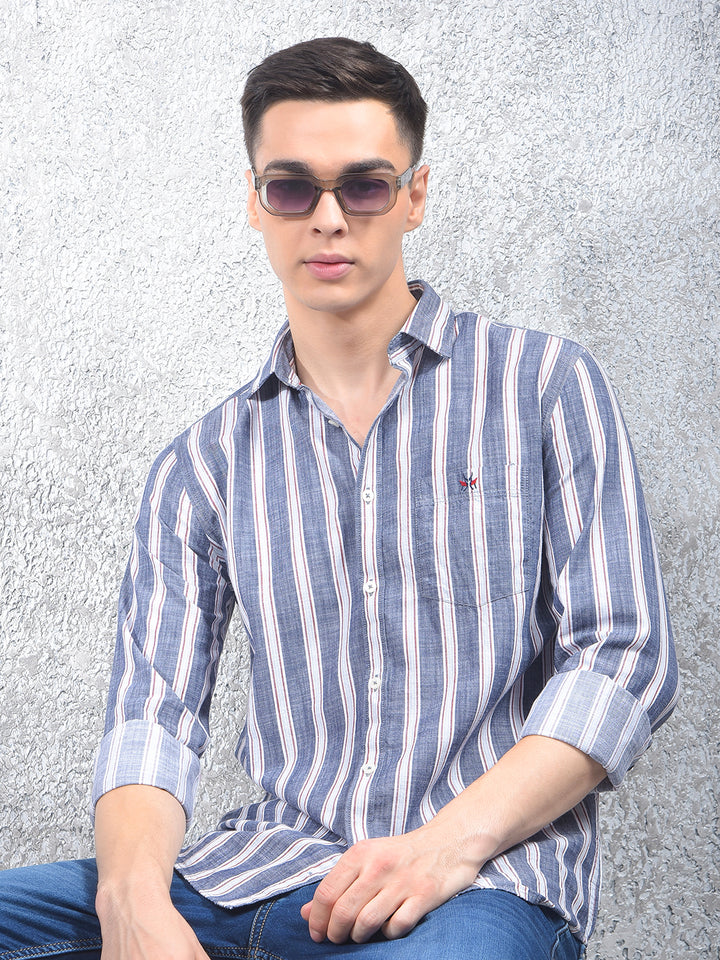Blue Vertical Stripes 100% Cotton Shirt-Men Shirts-Crimsoune Club