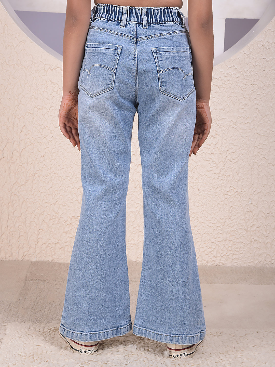 Blue Classic Bootcut Denim Jeans-Girls Jeans-Crimsoune Club