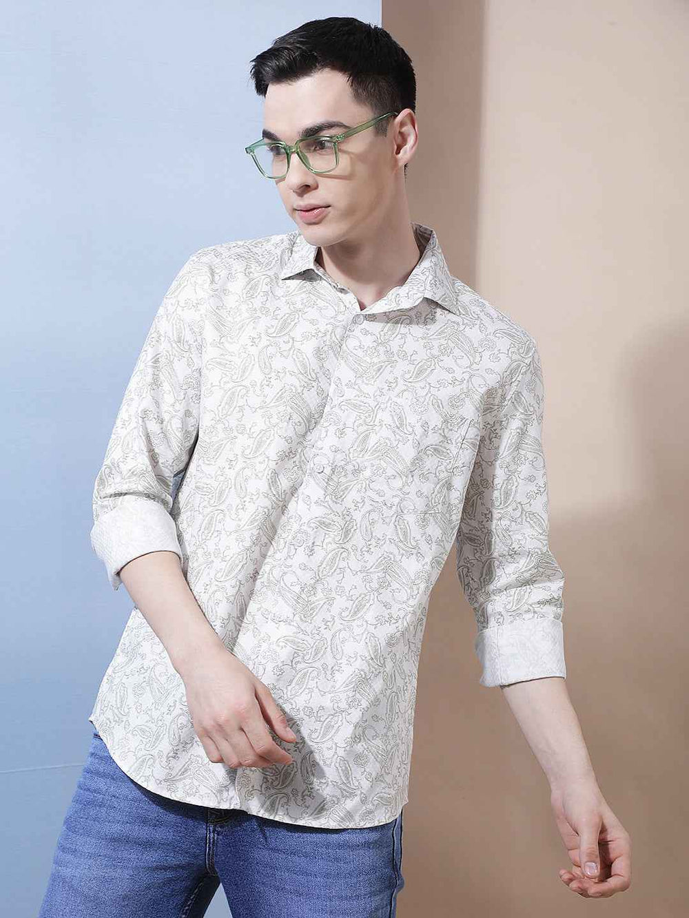 Green Floral Print 100% Cotton Shirt