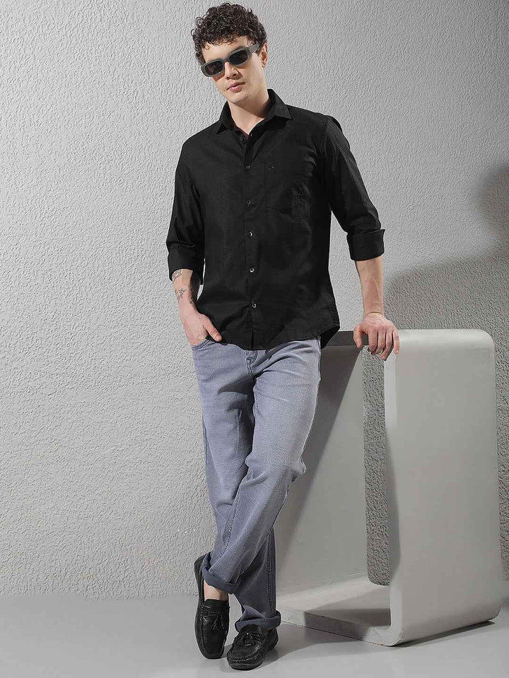 Modern Black Textured Casual Shirt