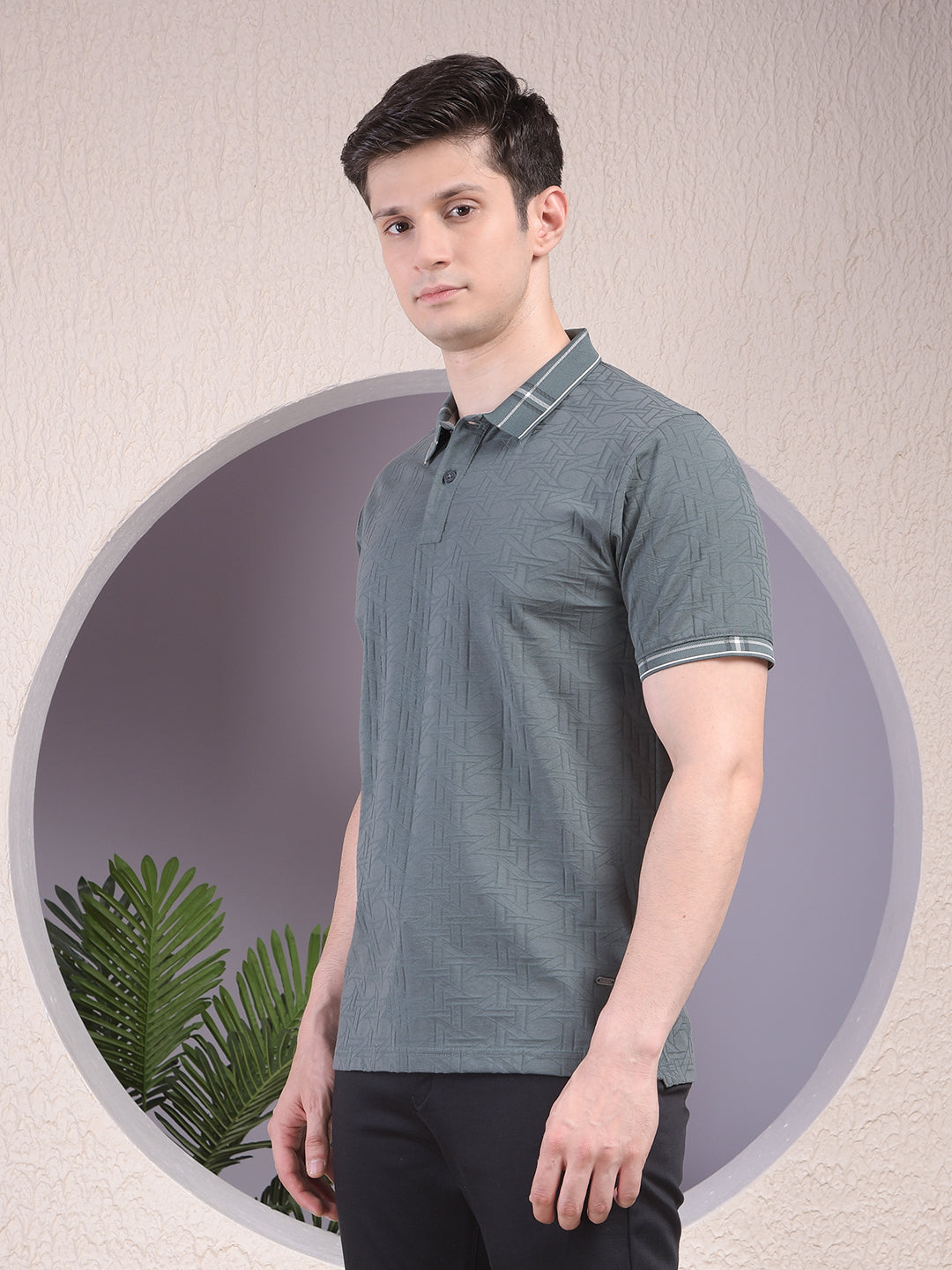 Green Printed Polo-Neck T-Shirt