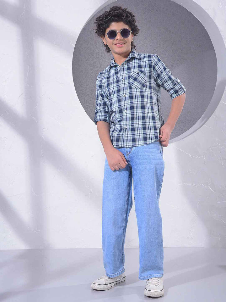 Blue Checked 100% Cotton Shirt