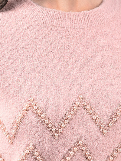 Pink Blush Zigzag Embellished Sweater