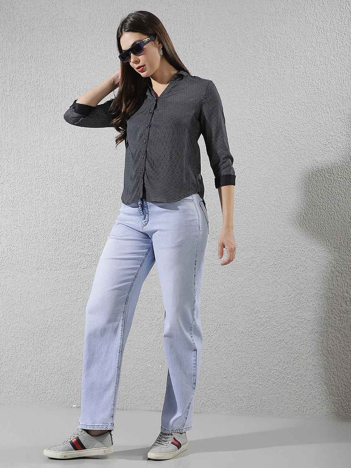 Navy Blue Vertical Striped Modal Shirt