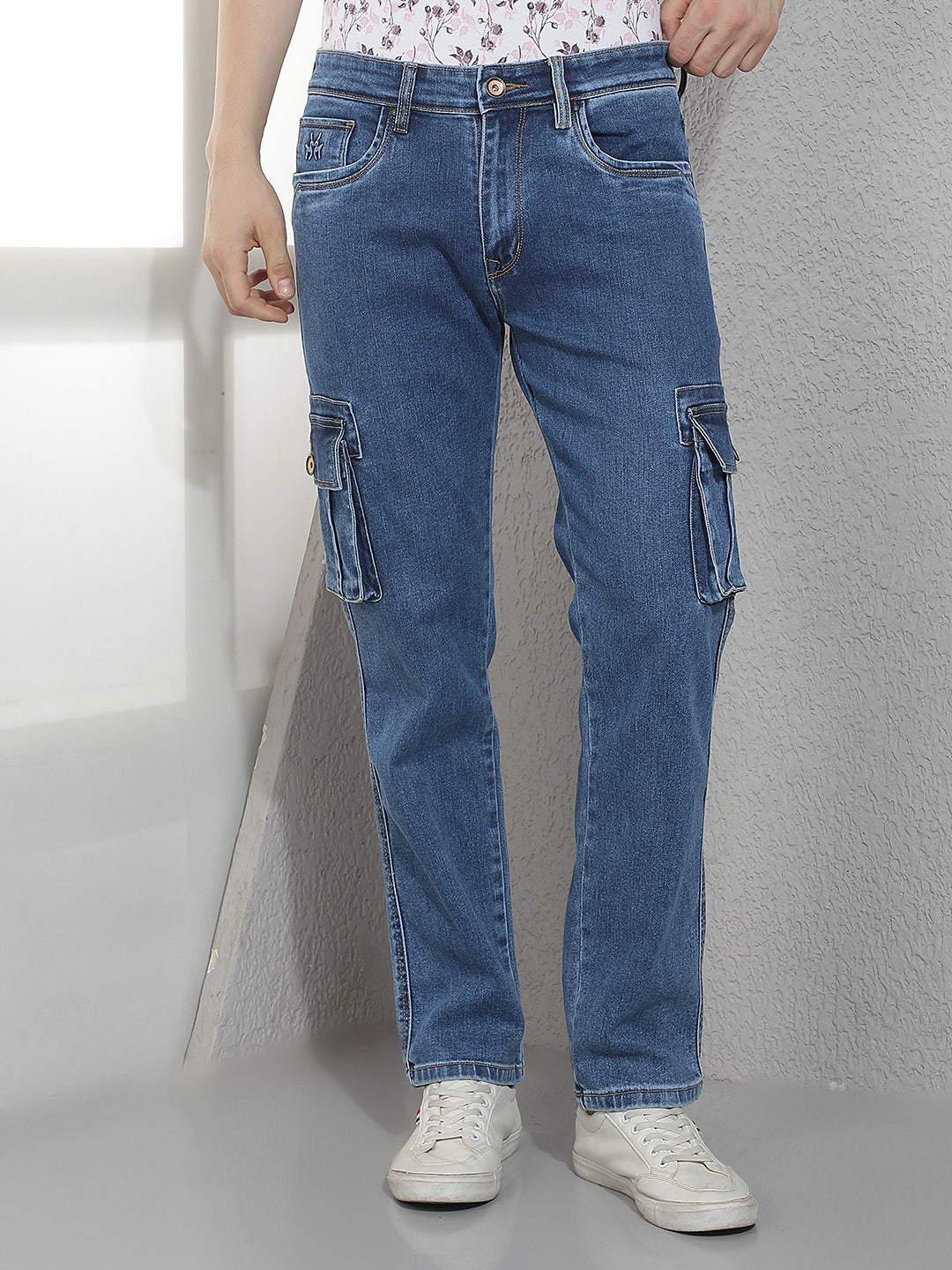 Trendy Medium Blue Cargo Jeans