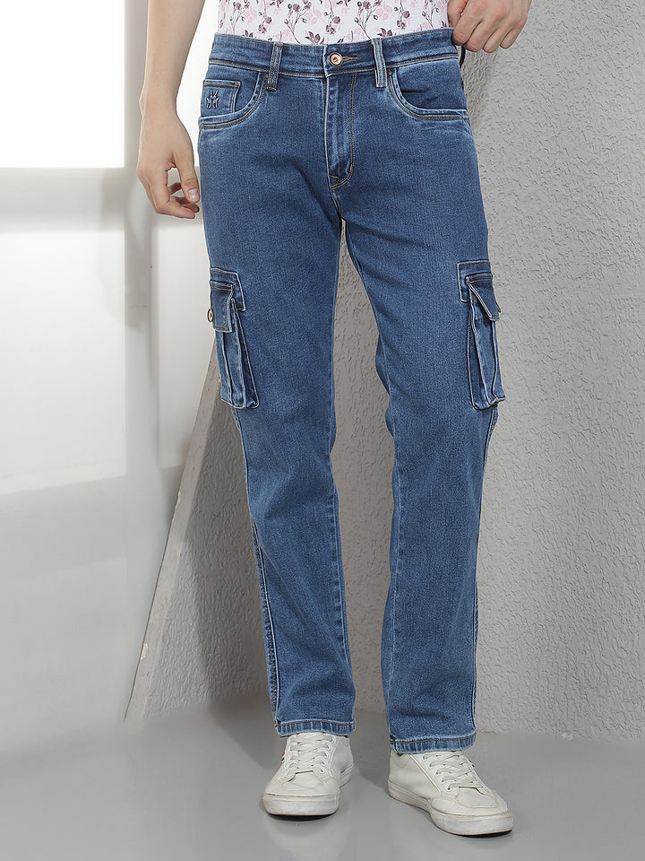 Trendy Medium Blue Cargo Jeans