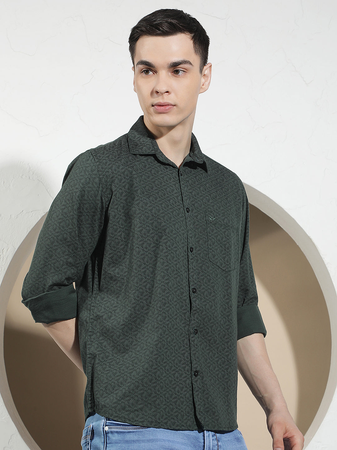 Linen Green Graphic Print Shirt