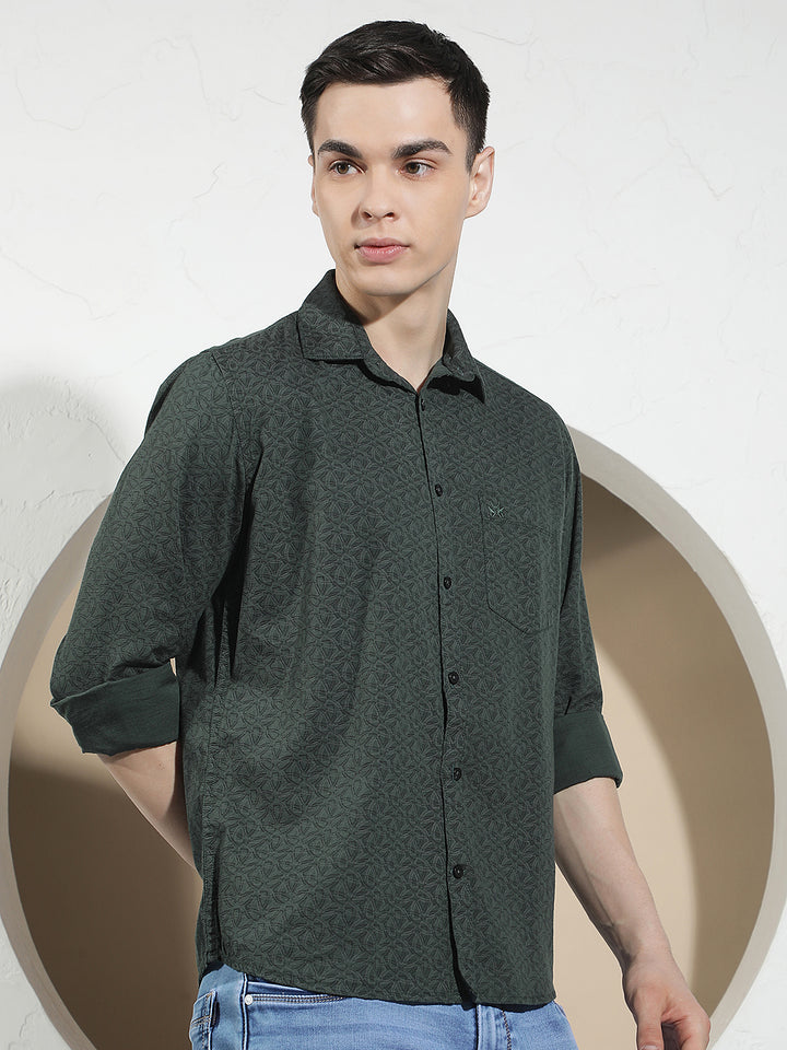 Linen Green Graphic Print Shirt
