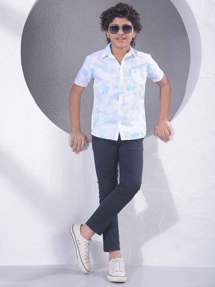 Blue Botanical Print Shirt