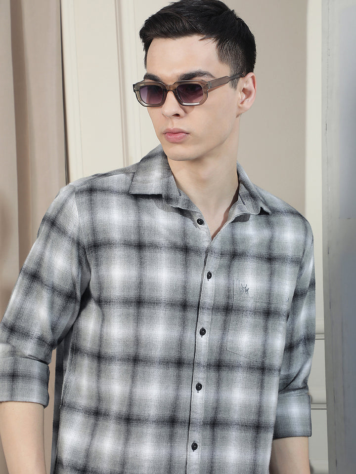 Grey Checked 100% Cotton Shirt
