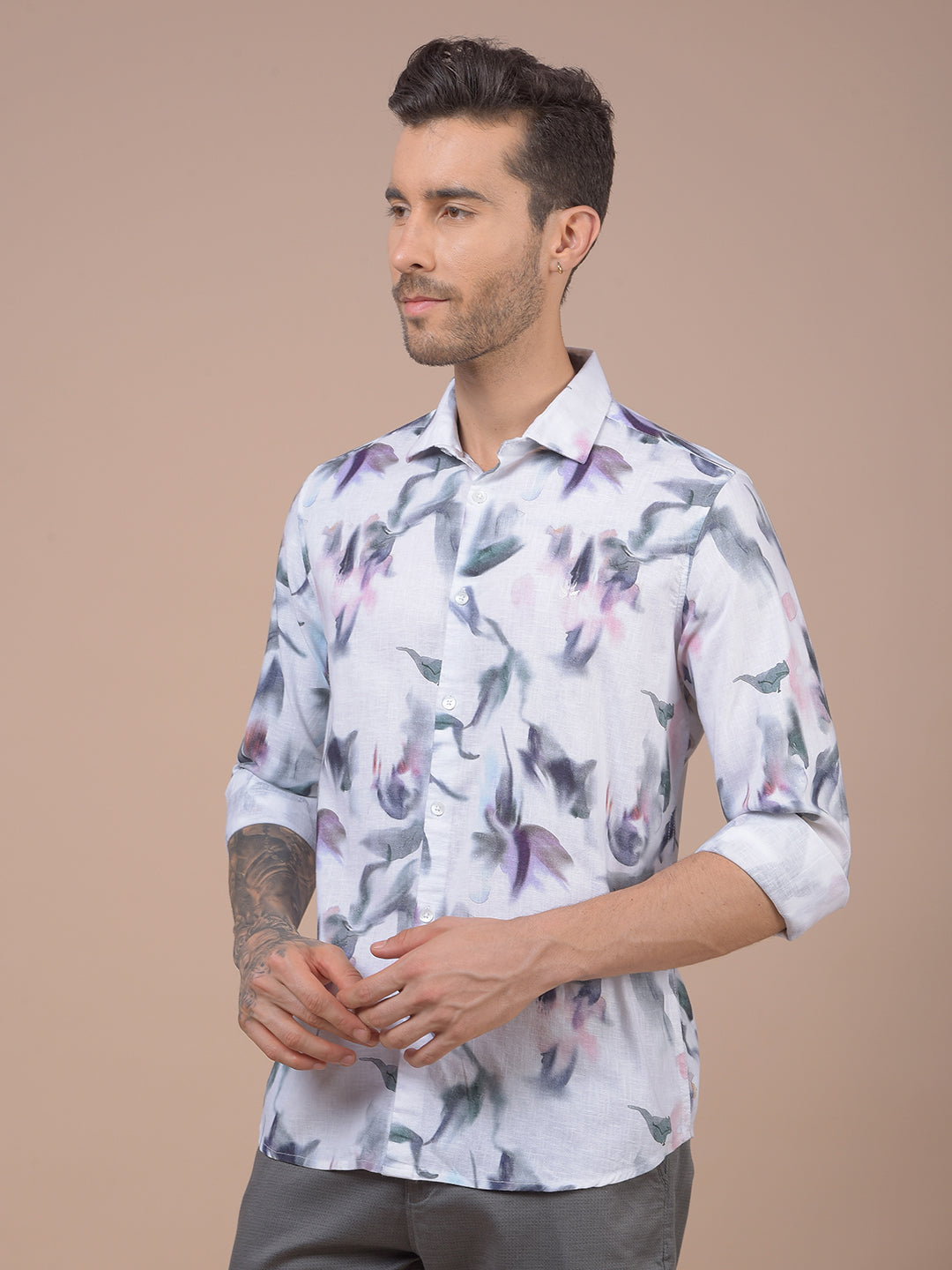 Multi-Color Floral Print Linen Shirt