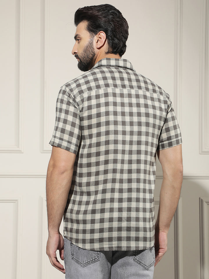 Brown Checked Linen Shirt