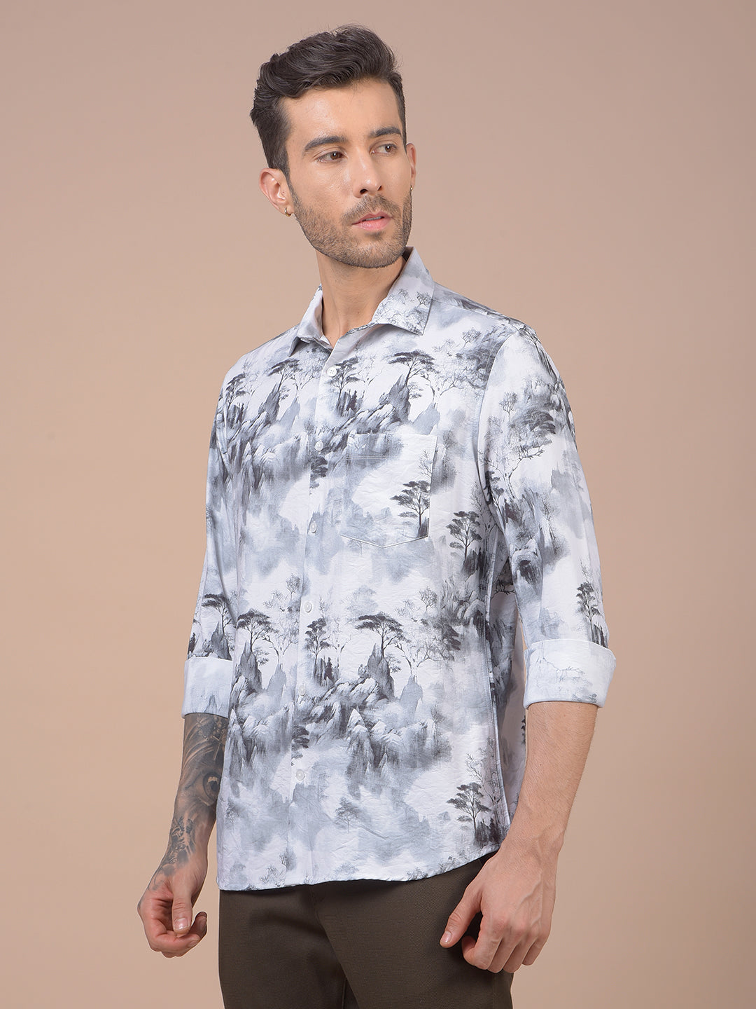 Grey Floral Print Shirt