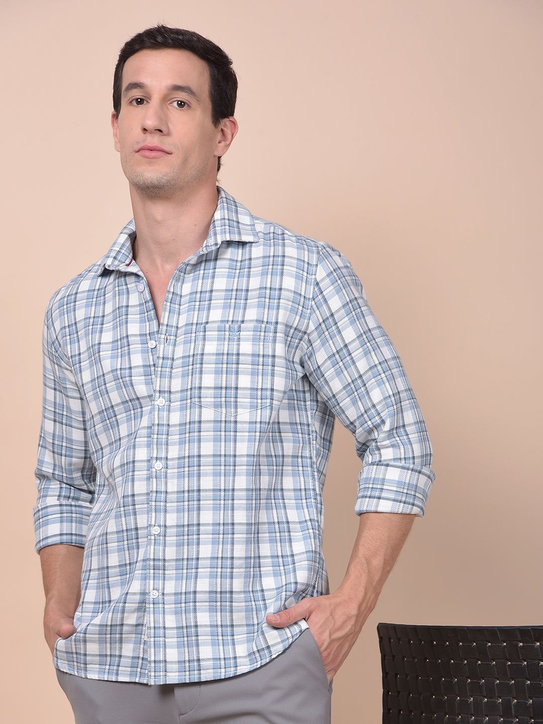 Blue Checked 100% Cotton Shirt