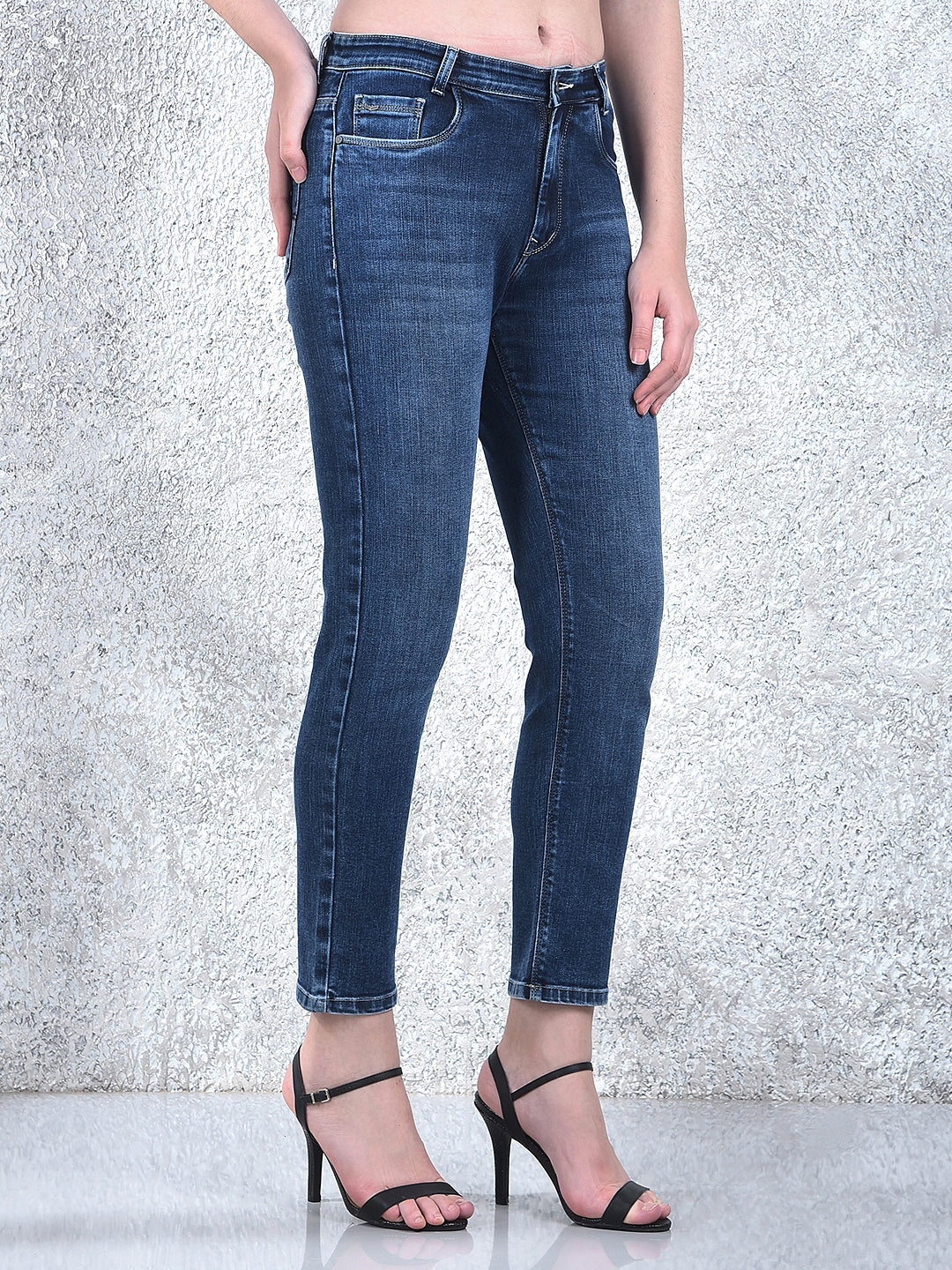 Blue Straight Cotton Jeans-Women Jeans-Crimsoune Club