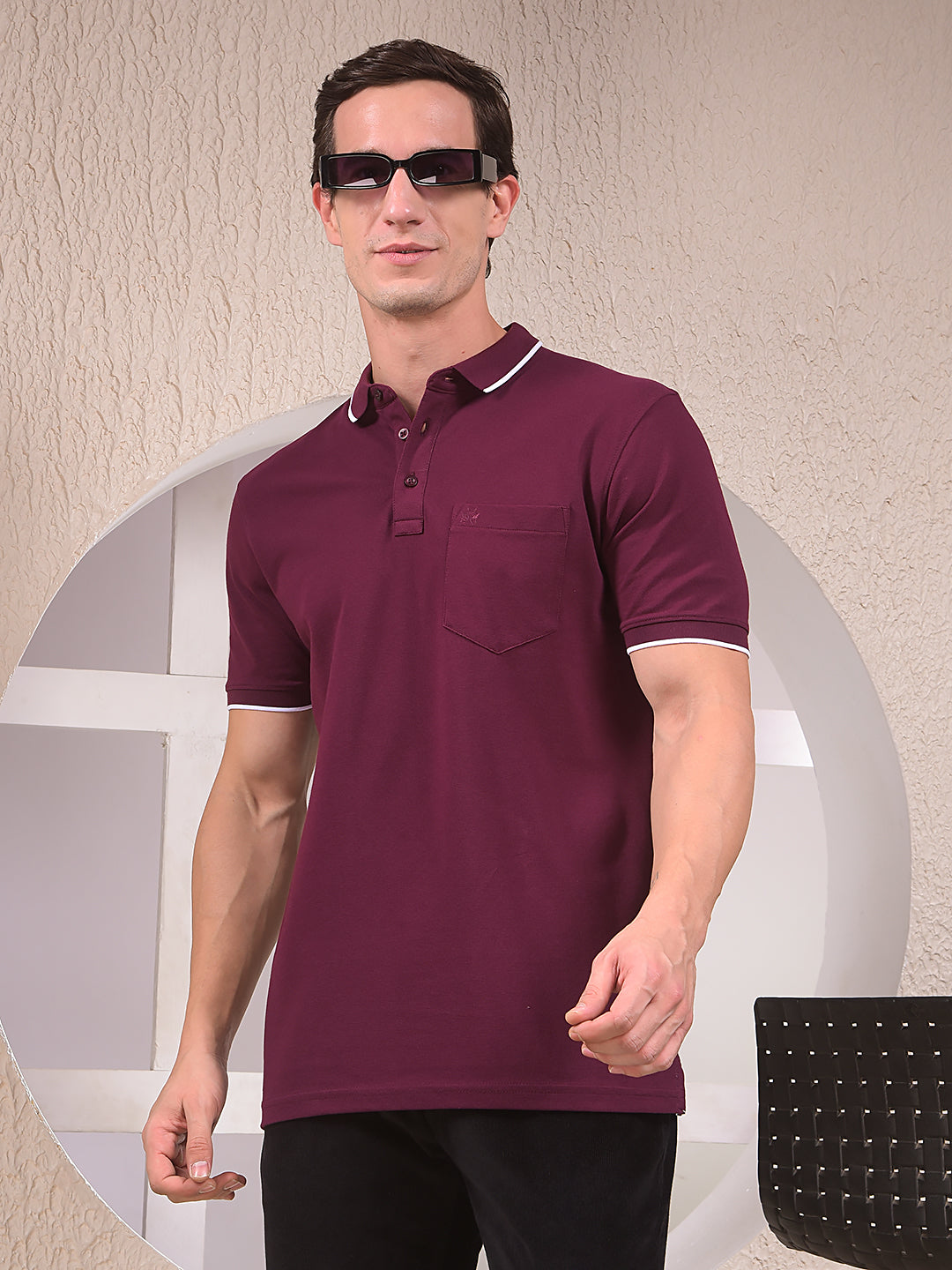 Wine Polo Neck T-Shirt