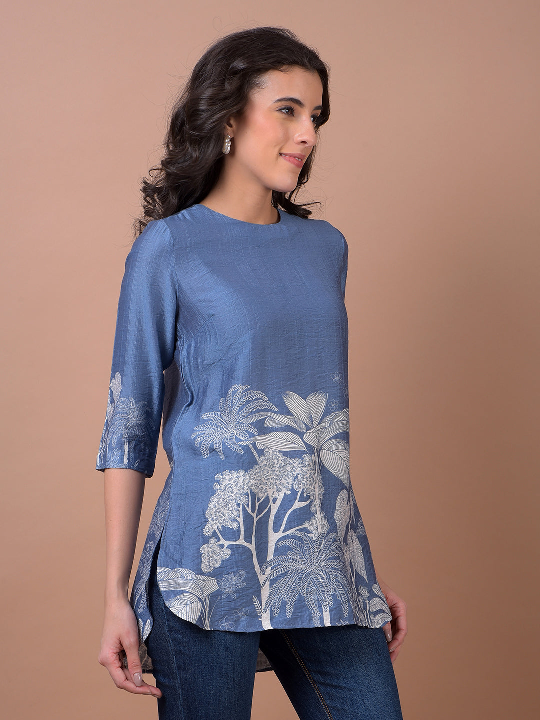 Blue Floral Print Top