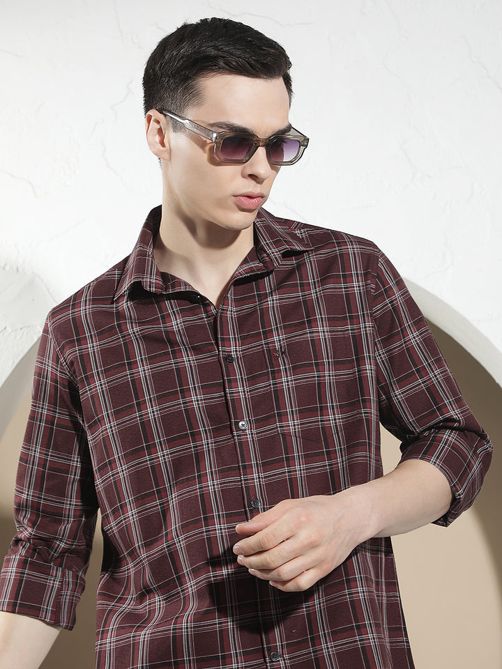 Maroon Checked 100% Cotton Shirt