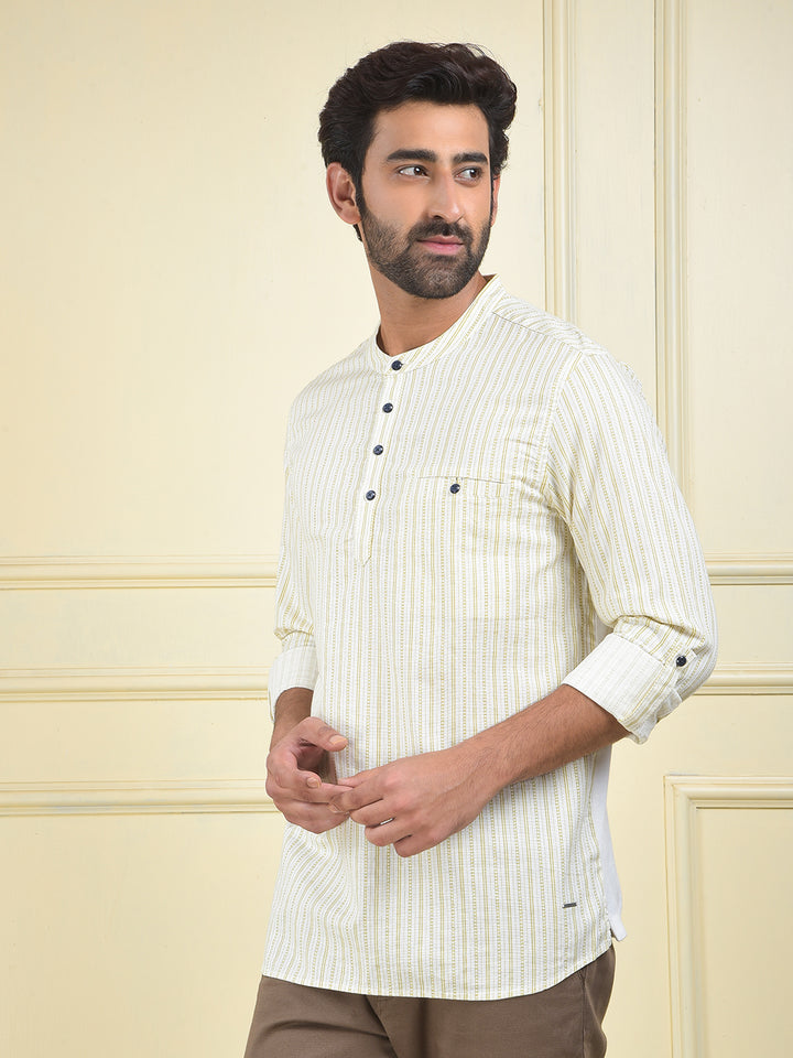 Olive Vertical Stripes Knitted Kurta