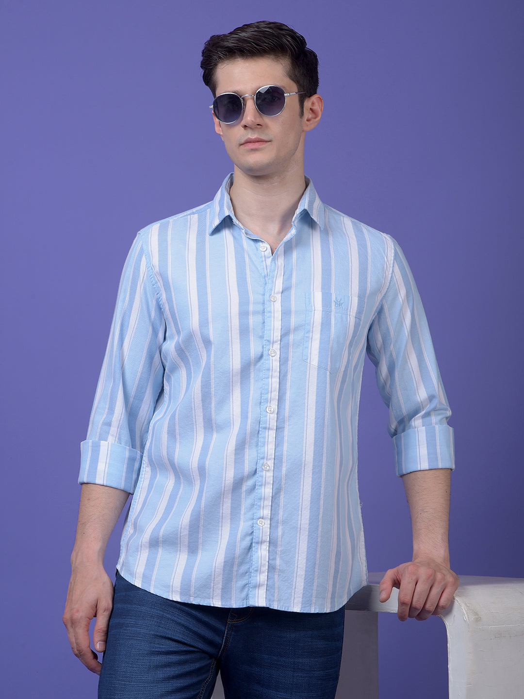 Blue Vertical Stripes 100% Cotton Shirt
