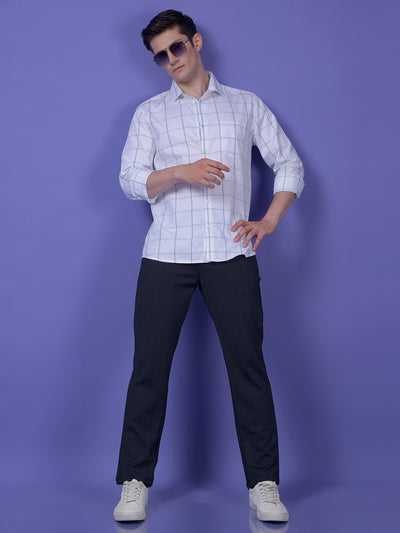 Urban Straight Navy Blue Checked Trousers