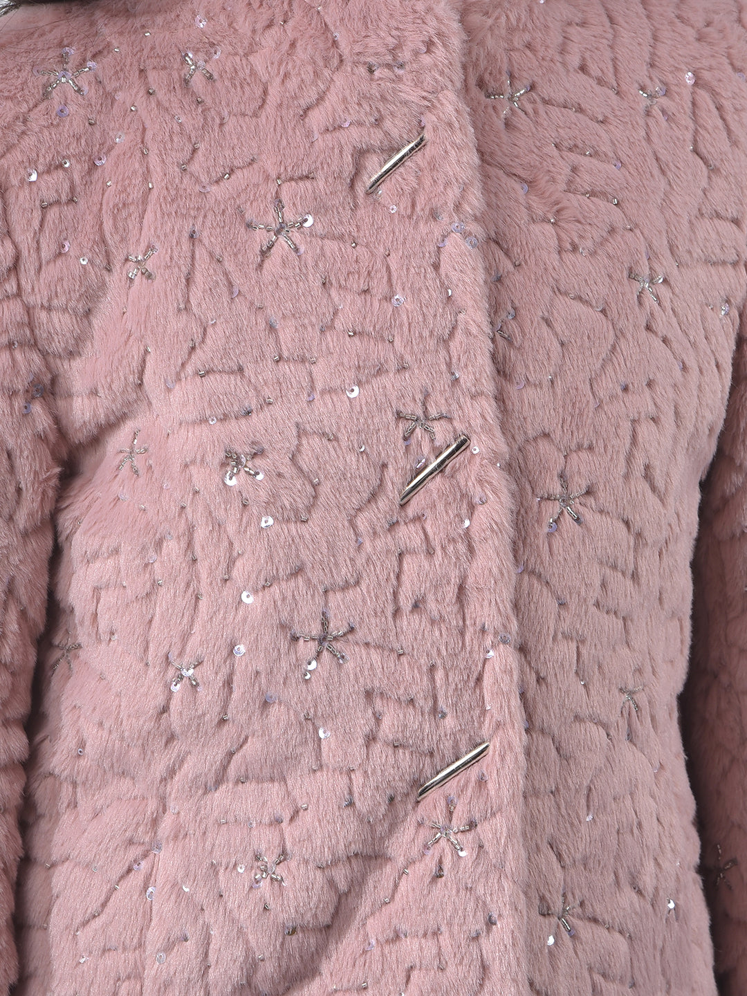 Dusty Pink Plush Embroidered Coat