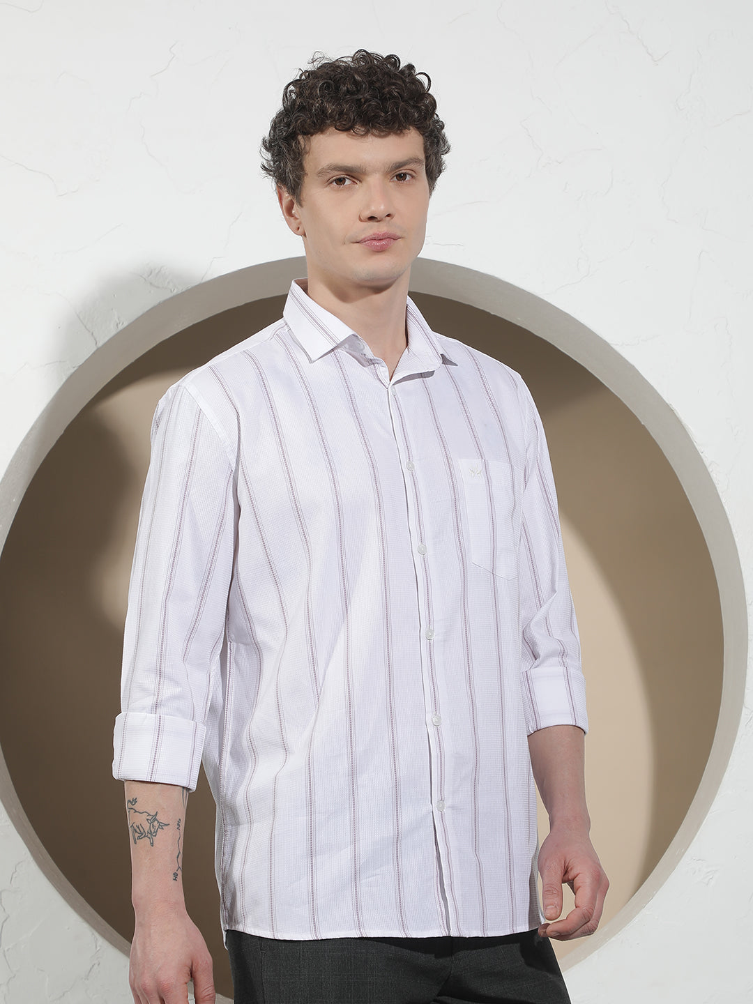 Purple Vertical Striped 100% Cotton Shirt