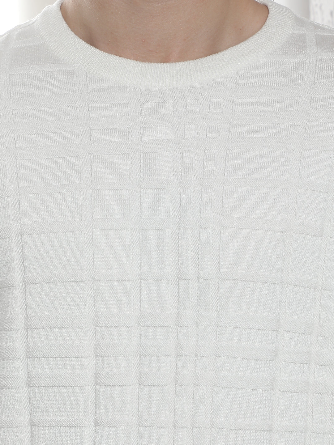 White Jacquard Round Neck Sweater