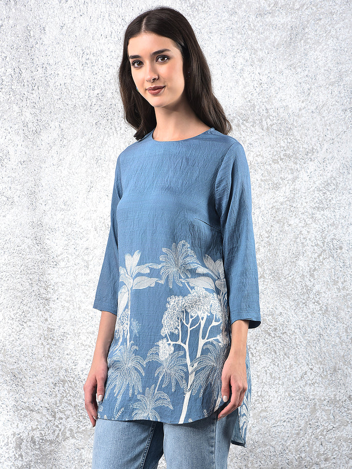 Blue Floral Print Top