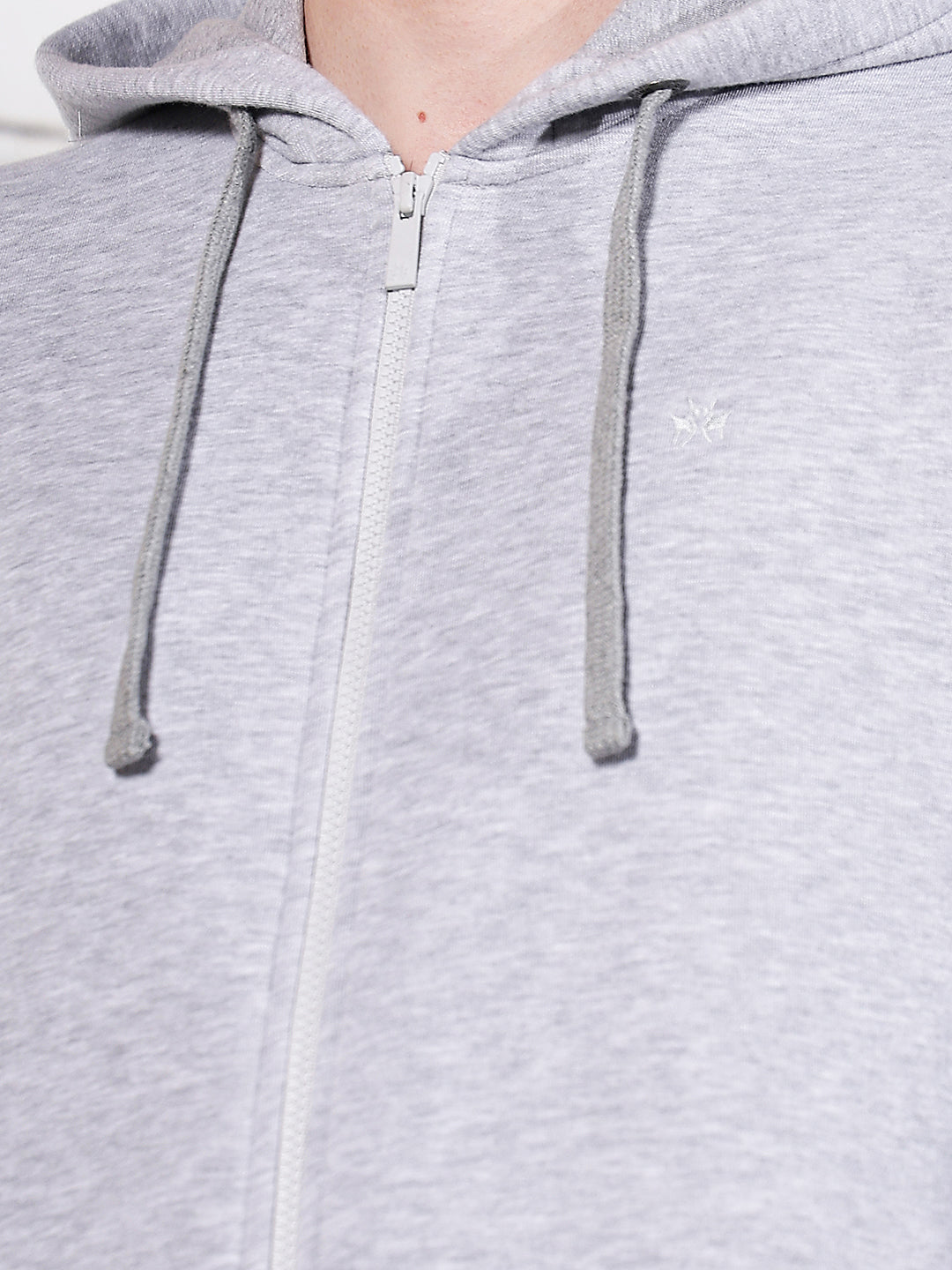 Grey Hooded Neck Front Open Sweatshirt
