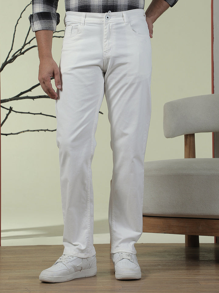White Cotton Straight Jeans