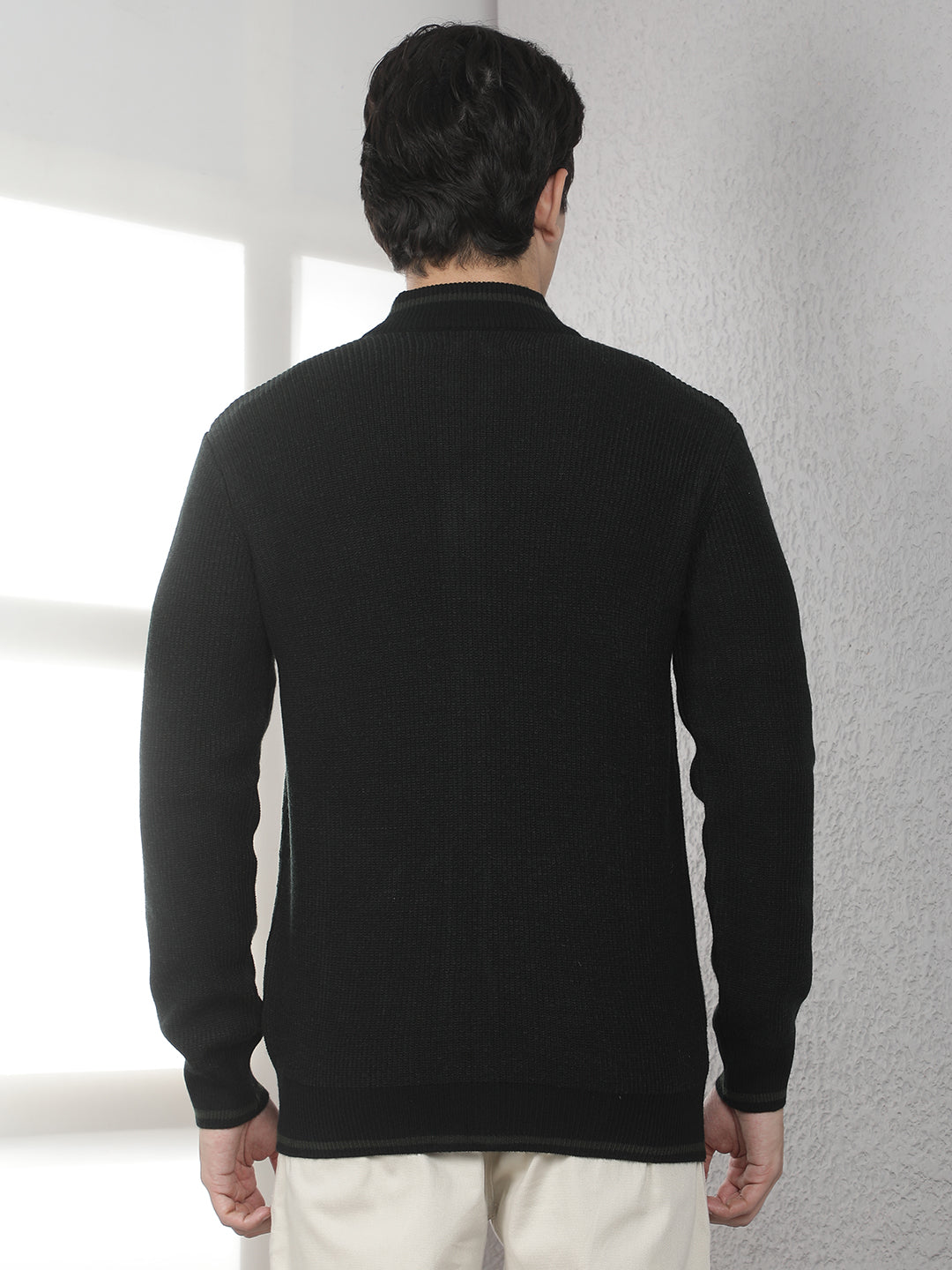Navy Blue Jacquard Knitted Cardigan