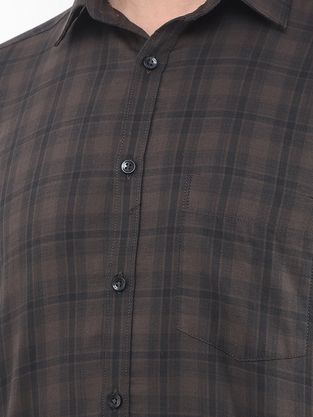 Brown Checked 100% Cotton Shirt