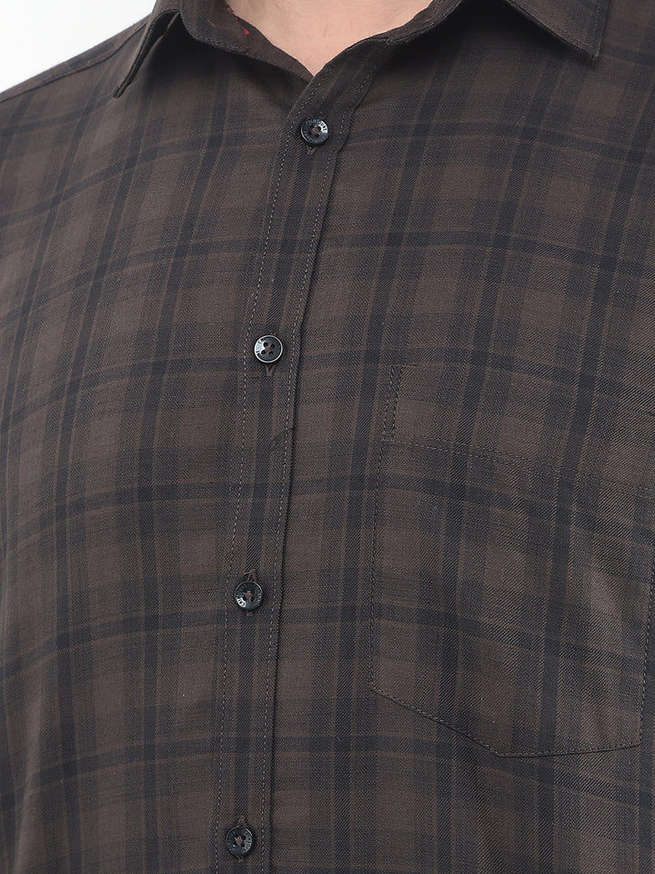 Brown Checked 100% Cotton Shirt