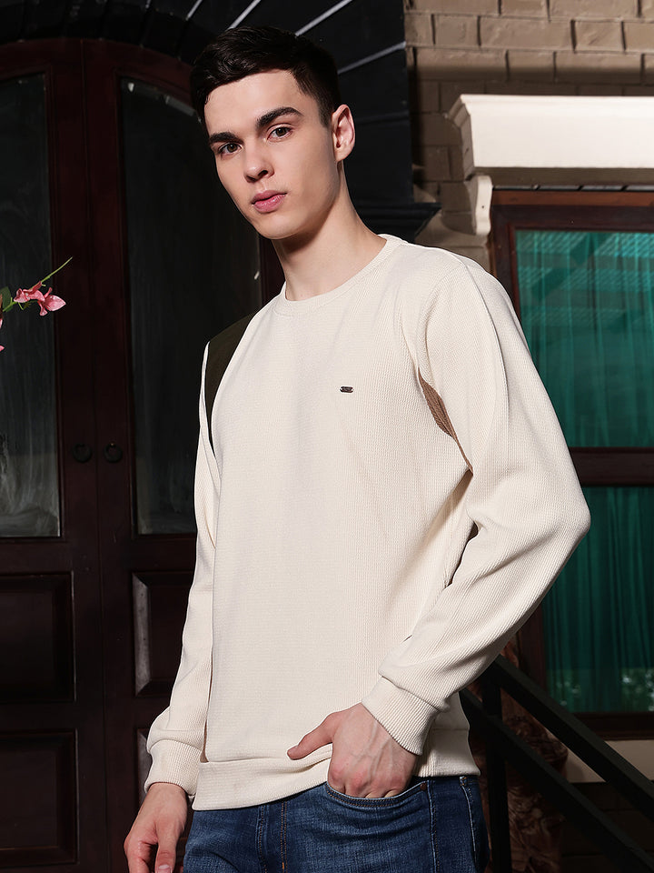 Sleek Dune Beige Color-Block Sweatshirt