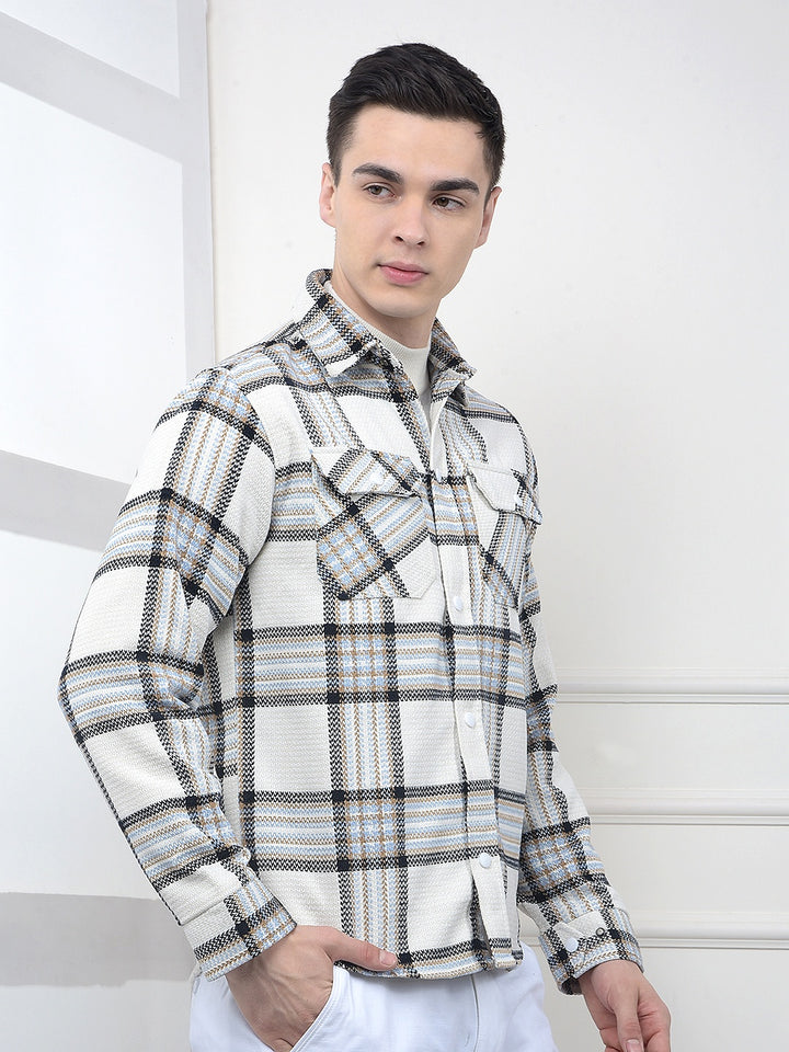 White Checked Knitted Shacket