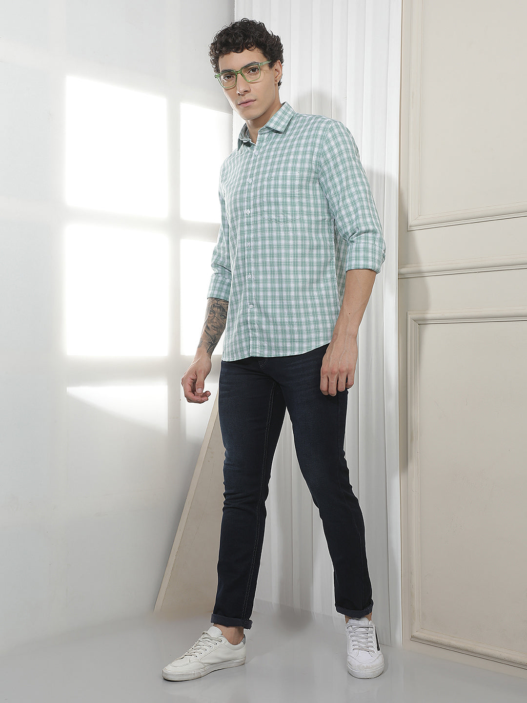 Green Checked 100% Cotton Shirt