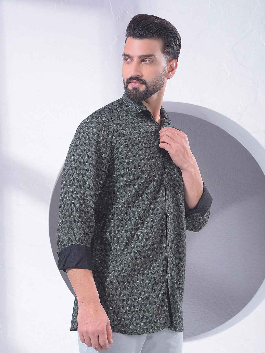 Green Creative Printed Shirt