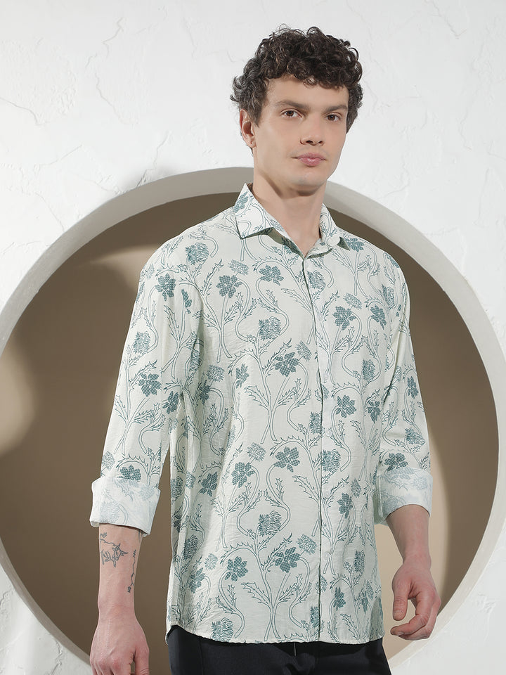 Blue Floral Print Shirt
