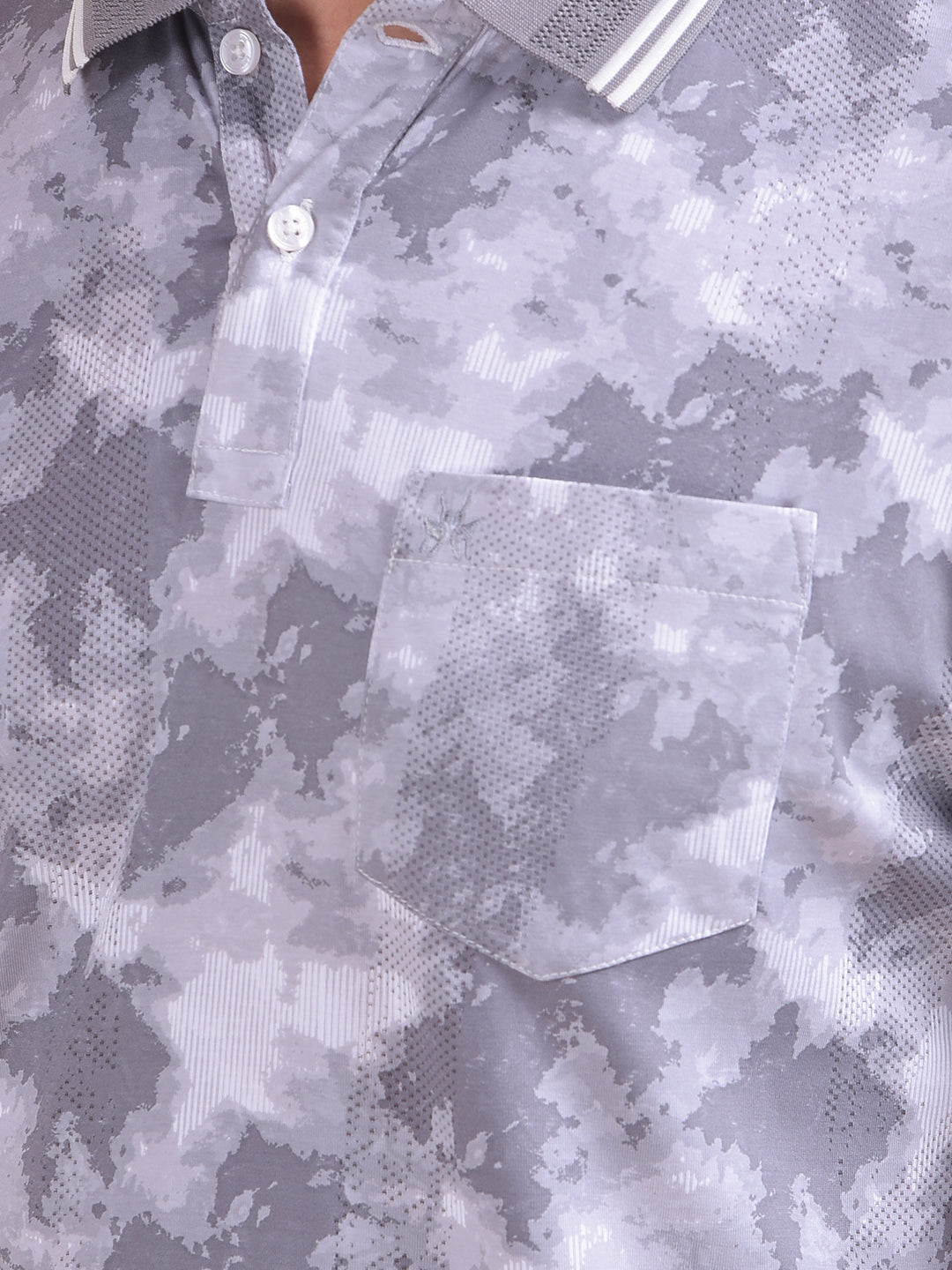 Grey Abstract Print Polo Neck T-Shirt