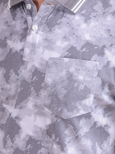 Grey Abstract Print Polo Neck T-Shirt