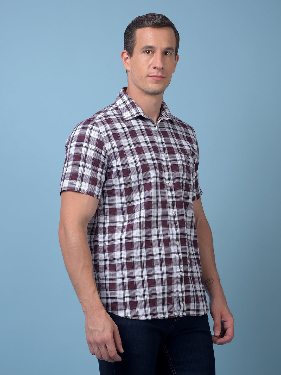 Maroon Checked 100% Cotton Shirt