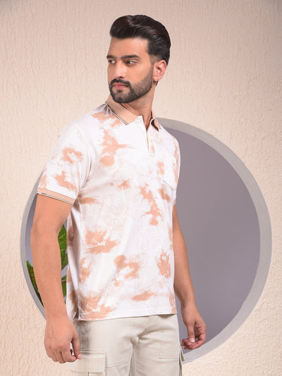 Brown Abstract Print Polo Neck T-Shirt